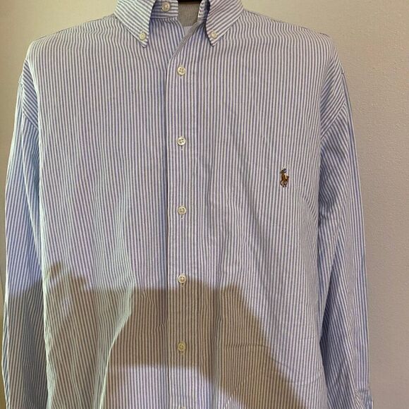 Ralph Lauren 2X/Big Oxford Blue Stripe Button Down Long Sleeve - Picture 2 of 6